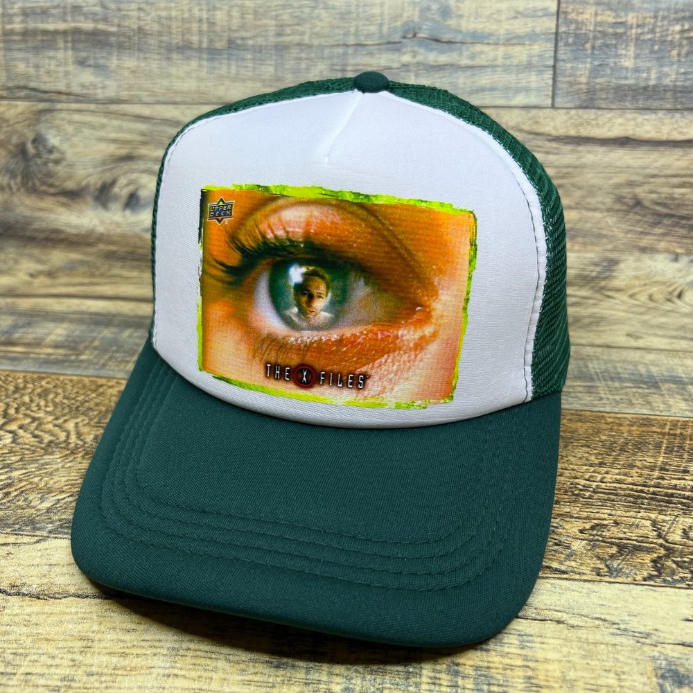 The X Files Mens Trucker Hat Green Snapback Scully Mulder 90s Sci Fi Alien Cap